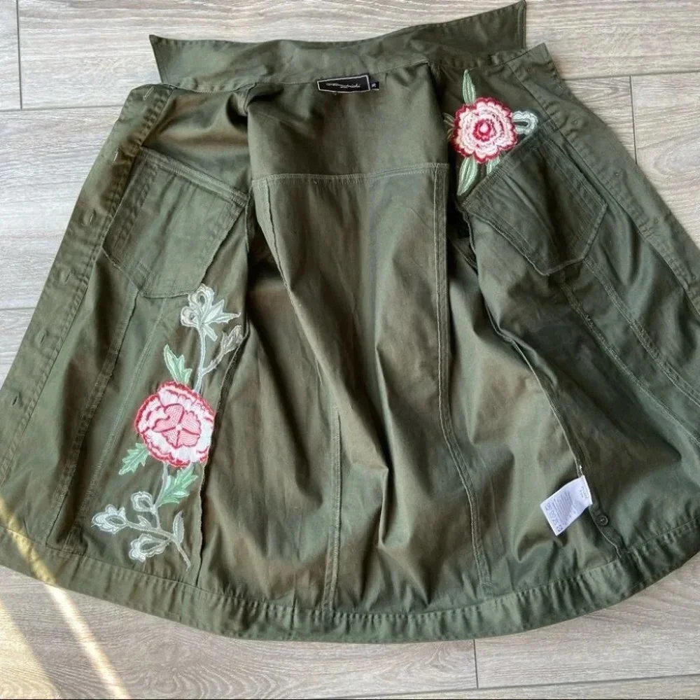 Almatrichi Spain Floral Embroidery Utility Army Jacket
